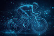 © Martinesku - Digital sports technology concept of glowing blue wireframe of a cyclist pedaling bicycle in neon blue light
