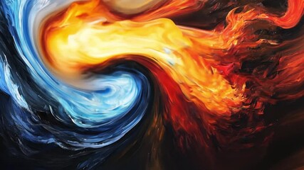 Poster - Abstract Digital Artwork Depicting Fiery Red and Cool Blue Colors Swirling Together, Representing Duality and Conflict in Nature and Emotion