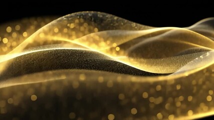 Poster - Abstract golden wave illustration with shimmering particles against a dark background, creating a sense of depth and elegance for design projects