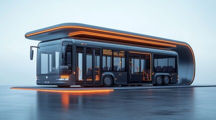 Aufkleber - A futuristic electric bus charging station features sleek design and advanced infrastructure, promoting renewable energy and automating urban mobility solutions.