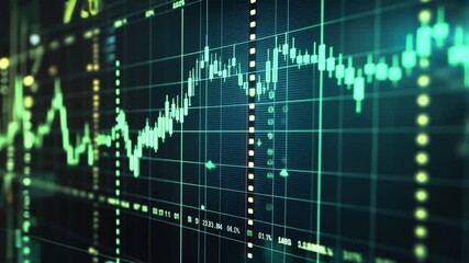 Poster - Abstract Digital Stock Market Graph with Green and Blue Lines Representing Financial Growth and Trade Activity in a Futuristic Style