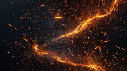 Aufkleber - Dynamic fiery stream with glowing sparks and intense orange hues against a dark backdrop.