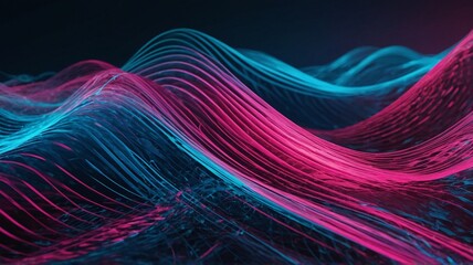 Fototapete - Abstract digital waves in vibrant pink and blue tones create a mesmerizing visual effect.