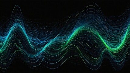 Aufkleber - Abstract digital waveforms in shades of blue and green create a dynamic visual on a dark background.