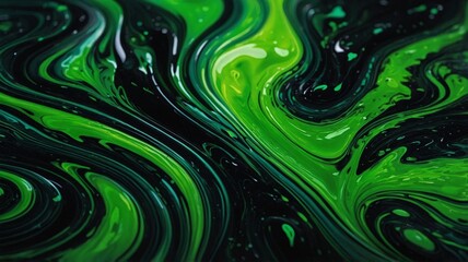 Aufkleber - A mesmerizing abstract swirl of vibrant green and black hues, creating a dynamic, fluid composition that captivates the eye.
