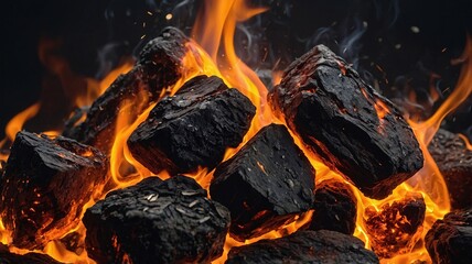 Poster - Glowing coal ignites with vibrant flames, creating a captivating display of heat and energy.