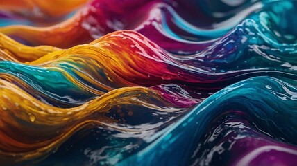 Aufkleber - Vibrant waves of color create a striking abstract pattern in hues of blue, orange, and purple.