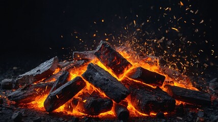 Poster - A vibrant display of glowing embers and charred wood, creating a warm and inviting atmosphere amidst a dark background.