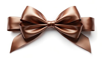 Poster - A luxuriously elegant bronze satin ribbon bow, tied perfectly, isolated on a pristine white background, ideal for adding a touch of sophistication to any design project.