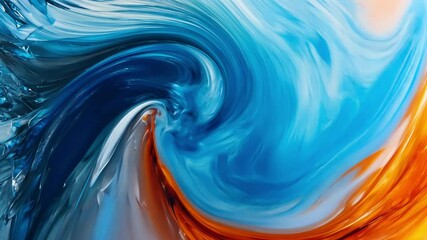 Poster - Abstract texture of vibrant blue and fiery orange colors blending, creating a dynamic contrast with smooth and sharp lines, evoking movement and energy