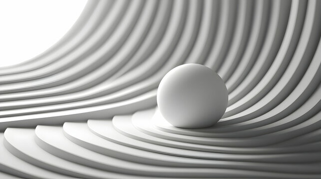 Abstract Grey and White Sphere on a Wavy Surface