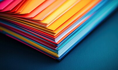Poster - Close-up shows a stack of brightly colored paper, ranging from red to blue for a vibrant effect.