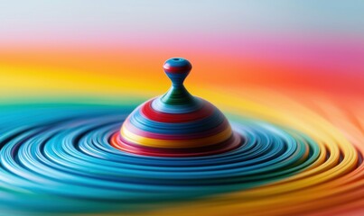 Poster - Vibrant layered quilling paper art in cone shape against a soft rainbow gradient background.