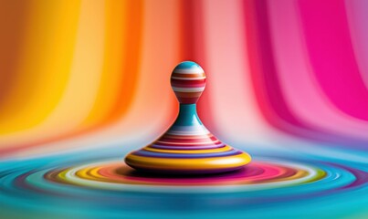 Poster - A colorful spinning top creates motion blur against a bright, striped background.