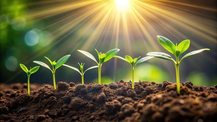 Poster - Radiant Sunlight Illuminates the Growth of Young Seedlings in Rich Soil