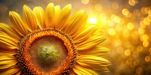 Poster - A vibrant close-up of a radiant sunflower, its golden petals bathed in warm, glowing light, creating a captivating and joyful image.