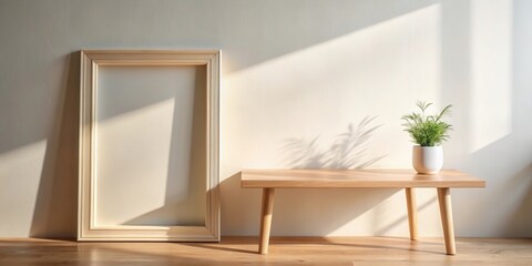 Aufkleber - Sunlit Minimalist Interior Design Mockup with Empty Frame and Plant