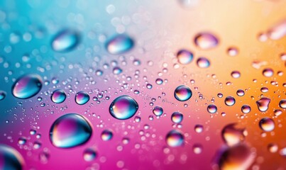 Poster - A mesmerizing display of water droplets clinging to a vibrant, multi-colored gradient surface.