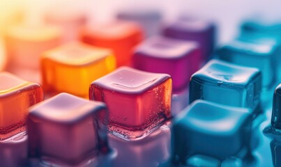 Poster - A vibrant collection of colorful ice cubes creates an abstract background with a refreshing and cool vibe.