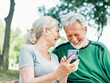 © Lumos sp - woman man outdoor senior couple happy lifestyle retirement together  love fun elderly active mobile smartphone communication phone sport active activity fitness outfit training healthy
