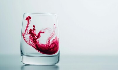 Poster - Red liquid creates an intriguing abstract cloud within a transparent glass on a bright background.