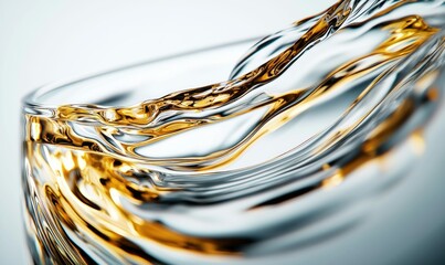 Poster - A stream of golden liquid gracefully flows into a glass, swirling with mesmerizing elegance and captivating movement.