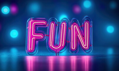 Poster - A bright pink and blue neon sign spells out 