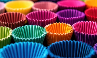 Poster - A rainbow assortment of bright cupcake liners creates a cheerful, colorful baking pattern.