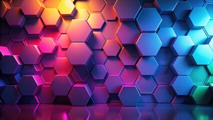 Poster - Abstract Hexagonal Pattern with Vibrant Gradient Colors and Reflective Surface