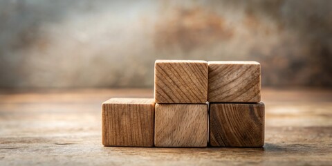 Fototapete - Wooden blocks arranged on a rustic surface, creating a minimalist and visually appealing composition perfect for various design applications