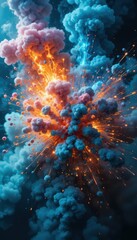 Aufkleber - vibrant explosion of colorful smoke and light in dark background