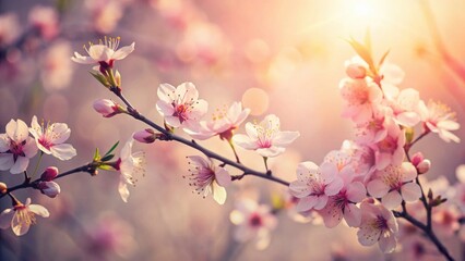 Aufkleber - Delicate Pink Blossoms Illuminated by Warm Sunlight, a Springtime Scene of Natural Beauty and Tranquility