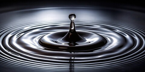 Aufkleber - A Single Drop of Liquid Creates Concentric Circles on a Dark, Reflective Surface