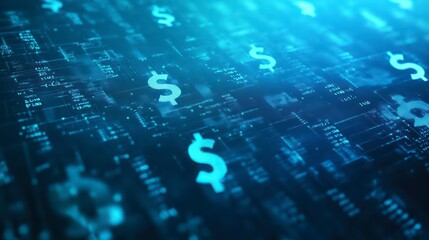 Poster - Digital Currency: A high-tech depiction of glowing dollar signs against a backdrop of intricate digital circuitry, suggesting the interconnectedness and evolution of finance in the digital age. 