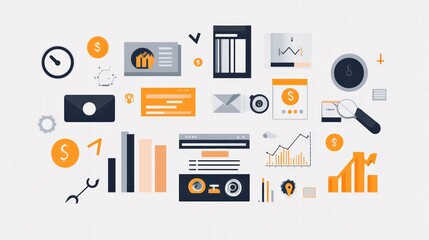 Poster - Financial Visualization: A meticulously crafted visual composition of financial icons and charts.