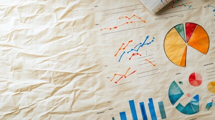 Poster - Charts and Statistics: A top-down view of meticulously hand-drawn charts and statistics, displaying dynamic data, data analysis, and visualized information on textured paper.