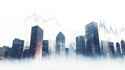 Poster - Cityscape and Financial Data: A panoramic view of a modern city skyline is artfully superimposed with financial graphs.