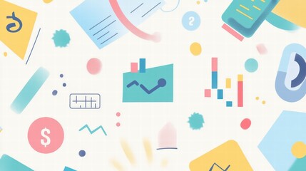 Poster - Business and Financial Data: A graphic featuring various data visualization elements floating together, depicting a visual representation of financial data analysis. 