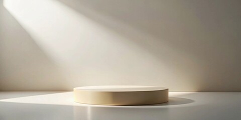 Leinwandbilder - Elegant Cylindrical Display Platform Illuminated by Soft Sunlight Against a Neutral Background
