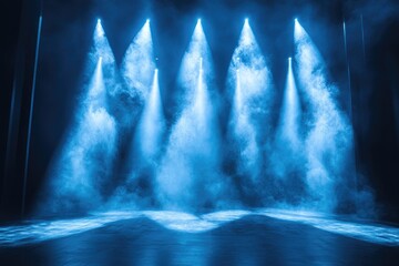 Aufkleber - Empty stage with spotlights and smoke creating a dramatic atmosphere