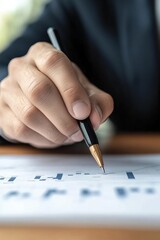 Leinwandbilder - Minimalist Business Analytics Precision Data Visualization with Ergonomic Gold-Tipped Pen on Strategic Financial Performance Charts - Modern Workplace Insight Capture