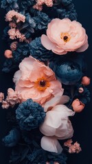 Poster - Moody Botanical Luxe Soft Peach and Midnight Blue Floral Art for Premium Digital Wellness Branding and Emotional Storytelling in High-Resolution Design