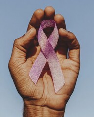 Aufkleber - Compassionate Awareness Sparkling Purple Ribbon of Hope - Minimalist Social Impact Design for Empowerment Campaigns and Community Solidarity