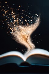 Fototapete - Immersive Digital Storytelling Magical Book of Infinite Narrative - Transformative Reading Experience in Glowing Particle Realm for Next-Gen Content Creators