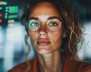 Poster - Mindful Tech Professional Authentic Gen Z Leadership Portrait with Reflective Eyewear and Soft Corporate Aesthetic - Empowered Workplace Innovation