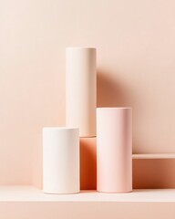 Aufkleber - Minimalist Geometric Product Display Soft Pastel Cylinders in Monochromatic Earthy Palette - Contemporary Design Visual for Brand Identity and Marketing Aesthetics