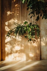 Poster - Biophilic Interior Design Golden Sunlight Cascading Through Hanging Botanical Installation - Sustainable Wellness Aesthetic for Modern Eco-Conscious Spaces