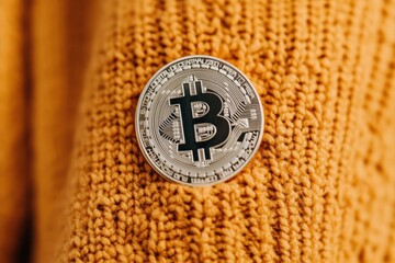 Aufkleber - Decentralized Finance Revolution Silver Bitcoin on Warm Textile - Next-Gen Cryptocurrency Visualization for Digital Wealth Education and Blockchain Innovation