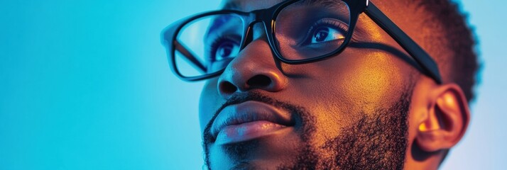 Poster - Chromatic Professional Portrait Gen Z Entrepreneur in Bold Eyewear, Illuminating Modern Workplace Diversity and Creative Confidence in Vibrant Digital Era