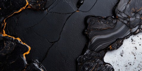 Poster - Dark Fluid Dynamics Abstract Geological Texture with Molten Gold Accents - Neo-Organic Design Element for Premium Branding and Immersive Visual Storytelling